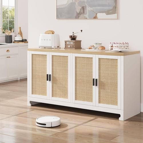 La Mejor comparativa de Buffet comedor para comprar hoy. 35 IDEALHOUSE Gabinete buffet, gabinete de almacenamiento de ratán con 4 puertas y estante, aparador buffet con almacenamiento, consola de gabinete de acento para comedor, sala de...