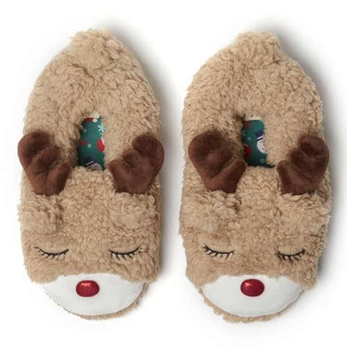 Dearfoams unisex-adult Matching Family Holiday Christmas Reindeer & Turkey Scuff