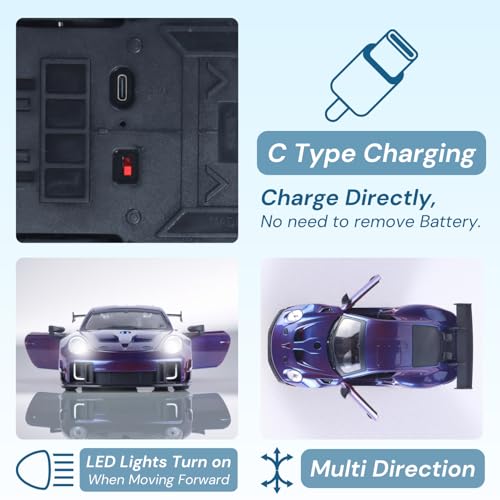 Image of Popsugar Door Opening Remote Control Car|Rechargeable 1200mAh Lithium Battery|C-Type Charging|75-Min Runtime|2.4G Long Range Remote (100+ ft)|HighSpeed RC Car|Gift for Kids|Made in India (Purple)