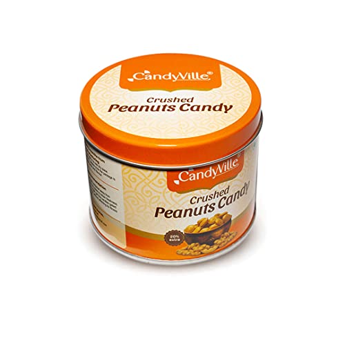 Image of CandyVille Crushed Peanut Candy Tin (340g) | Crunchy Peanut Toffees in Tin | No Added Preservatives, flavours or Colours | Traditional Indian Sweets