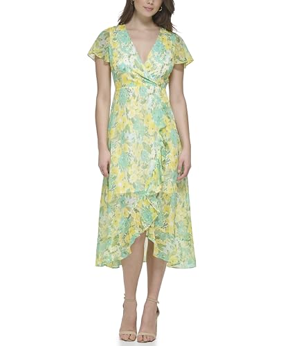 Kensie Women's Dress Faux wrap,Citron Multi,4 at Amazon Women's Clothing  store