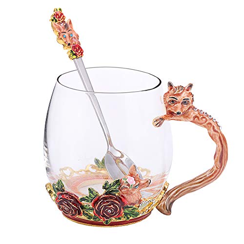 SEMAXE Handmade Glass Cup with Spoon Set and Cloisonne Handle,can be used as