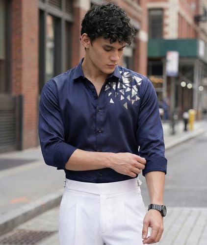 Image of IndoPrimo Men's Stylish Satin Shirt for Party, Formal, Daily and Casual Wear Full Sleeve Shirt for Mens - Trio