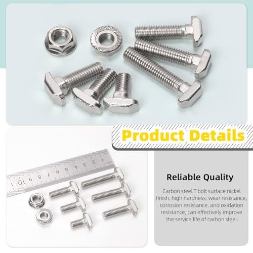 Image of 60Pcs European Standard 40 Series M8 T Slot Drop-in Bolt, M8 x 16 /20 /25 /30 /35 /40mm Hammer Head T-Slot Drop-in Stud Sliding Bolt Screw with Flange Nut for Aluminum Extrusion