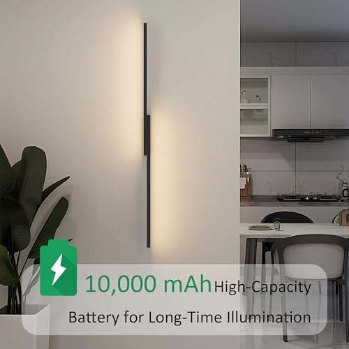 Image of Aipsun 39.4inch Black Battery Operated Wall Sconce Set of 2, Rechargeable Wall Sconce Lighting Dimmable Wireless Wall Lights for Living Room,Bedroom