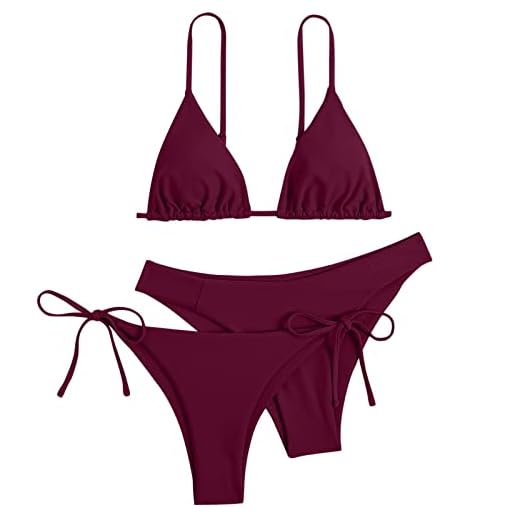 STKOOBQ Conjunto de biquíni com saída de praia feminino 3 peças bandeau bandagem conjunto de biquíni push up brasileiro roupa de banho praia sexy, Vinho, PP