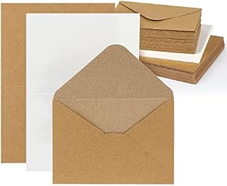 Mocraft 30 Vintage Kraft Paper Cards Set with Envelopes & White Insert Sheets Recycled Folded Cards for Greetings Invitation, Natural Brown