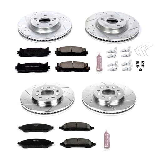 Image of PowerStop Front and Rear Brake Kit for Ford Freestar 2004-07 | Mercury Monterey 2004-07 - Drilled and Slotted Disc Rotors with Carbon-Fiber Ceramic Brake Pads Replacement, K2828