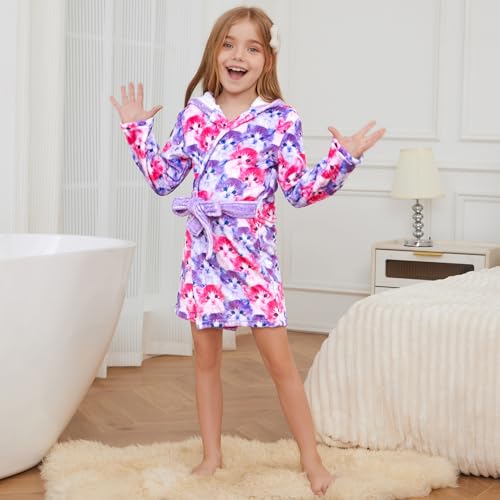 Jxstar Girls Bathrobes Kids Hooded Robes Pajamas Plush Soft Coral Fleece Sleepwear3