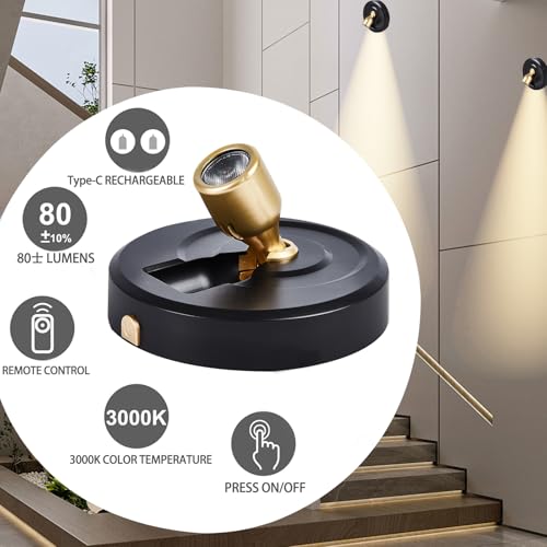 Image of Spotlight Battery Operated, Wireless LED Spot Light, Dimmable 5000mAh Recharging Battery Picture Light with Remote Control for Wall Plant Tree Indoor Wall Display Painting Dartboard Artwork, 2 Pack