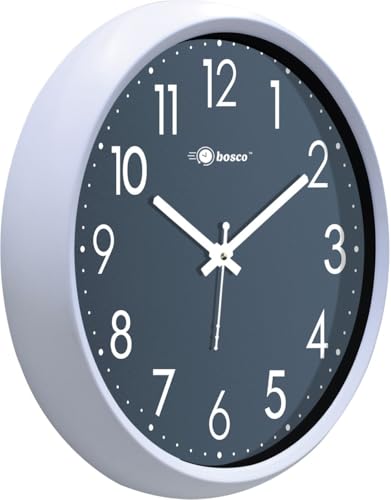 Image of Bosco Decorative Non Ticking Silent, Grey Elegant 30 CM, Modern Design Round Wall Clock for Home, Living Room, Bedroom, Office and Kitchen | BWC-1245 Grey & White