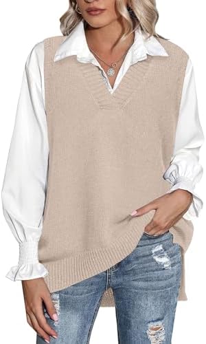 Zeagoo Sweater Vest Women Sleeveless V Neck Oversized Pullover Kn...