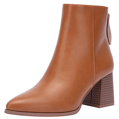 Jeossy Women's Chunky Heeled Ankle Boots, Pointed Toe Stacked Block Heel Booties