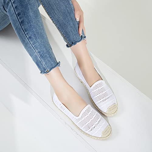 Babudog Women's Breathable Mesh Flats Shoes, Soft Espadrilles Flats, White Slip On Shoes Loafers(White.us8) #TOP5