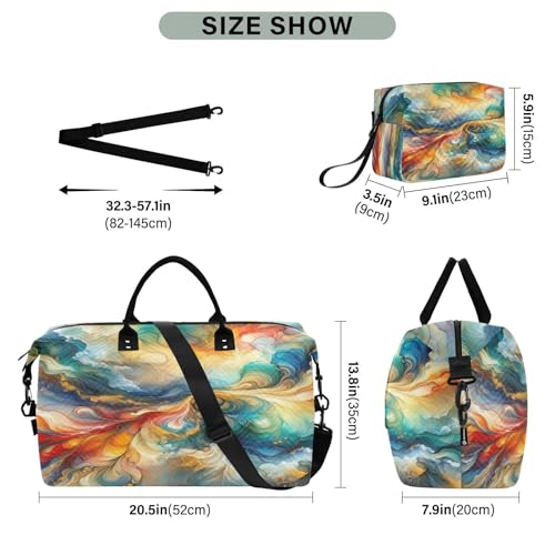 susiyo Rainbow Ink Painting Expandable Travel Duffle Bag, Large Weekender Overnight Bags and Adjustable Strap, Carry On Shoulder Tote Bag, Gym Duffel Bag with Toiletry Bags for Hospital3