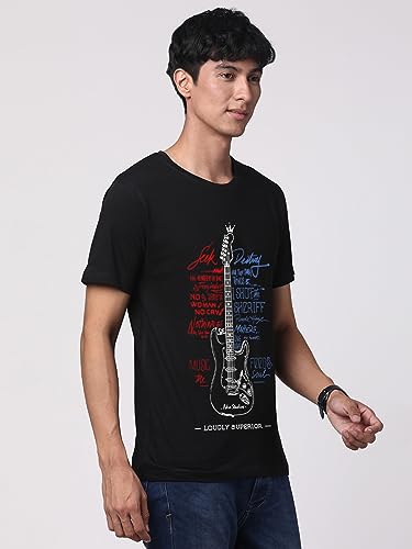 Image of ADRO Guitar Design Printed T-Shirt for Men - 100% Cotton, Regular Fit, Soft Breathable Fabric.