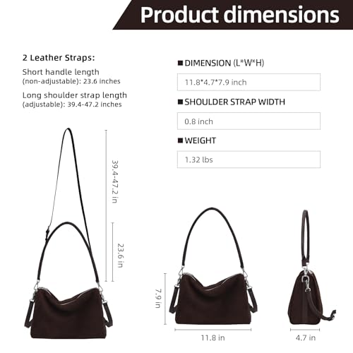 Image of Suede Tote Bags for Women, Suede Purse Handbag Vintage Slouchy Hobo Shoulder Crossbody Bag