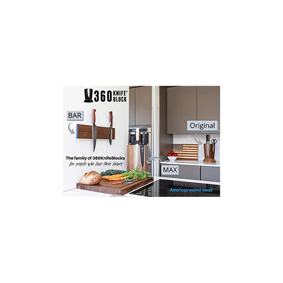 360 Knife Block™ - (Black) ROTATING magnetic knife block - capacity for 12+ knives -handmade in Washington