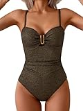 Eomenie One Piece Swimsuit for Women Tummy Control Ruched Bathing Suit Cutout U Wire Swim Suits Black B