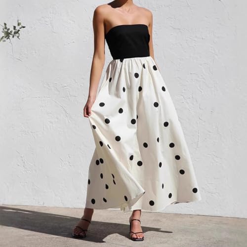 Polka Dot Maxi Dress for Women Black and White A-Line Skirt with Elastic Waist Flowy and Comfortable for Casual Wear3