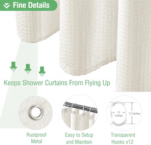 Image of HOMETHREADS Embrace Luxury with Our 6-Feet Long Premium Polyester Shower Curtain with 12 Hooks for a Lavish Bathroom Ambiance | Stylish, Splendid, and Perfectly Sized (Classic Cream, 180x180cm)