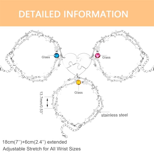Image of Best Friend Forever Puzzle Heart Bracelet Set with Birthstone - Stainless Steel BFF Friendship Forever Matching Heart Cross Link Bracelet for Family Love Friendship Jewelry Gift Sets