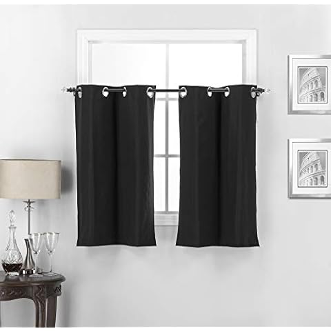 Interior Trends Midnight 2 Piece 100% Blackout Insulated Grommet Top Short Window Curtain Tier Panel Drape Set (30" W x 36" L, Black) Cover