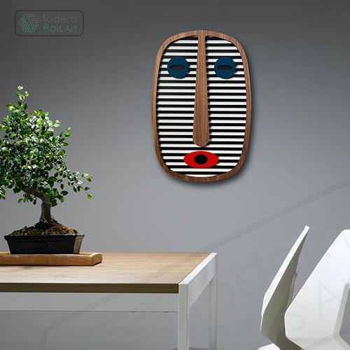 Image of MODERN BOIS ART African Mask Wall Sculpture, Wood Wall Hanging, 3D Wall Art, Large Wooden Wall Art, Living Room Art, Office Decor, Pop Art,Mothers Day House Warming Gift 1