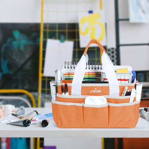 Image of JJRING Craft Organizer Tote Bag, Art Storage Caddy with Multiple Pockets, Orange Sewing Bag for Art, Craft, Scrapbooking, School, Medical, and Office Supplies Storage