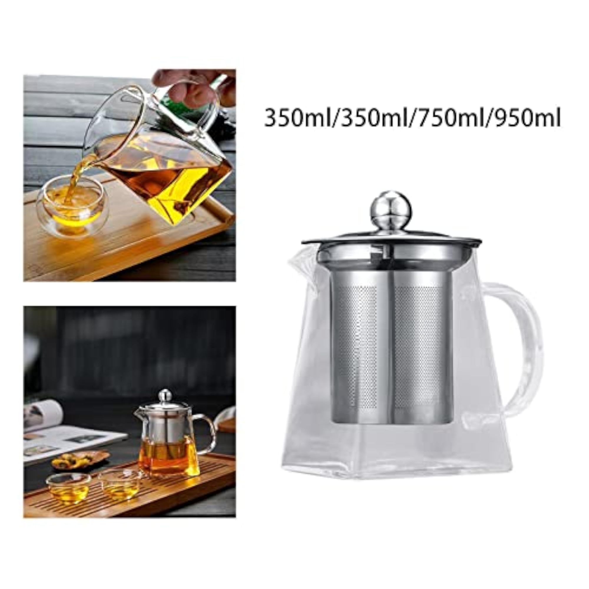 Glass Teapot with Strainer for Iced Tea Bags, 350ml