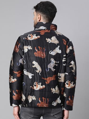 Image of oxolloxo Men Animal Print Zip Lined Long Sleeve Reversible Quilted Jacket