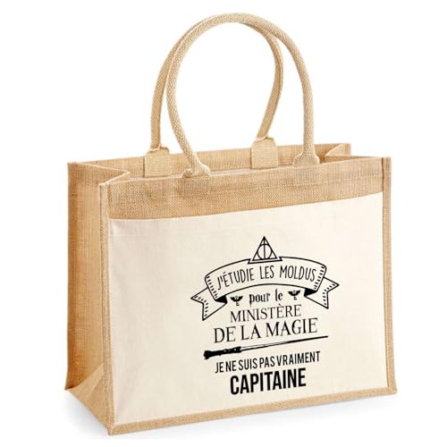 Sac de shopping cabas jute Capitaine Ministère Magie grande pochette femme