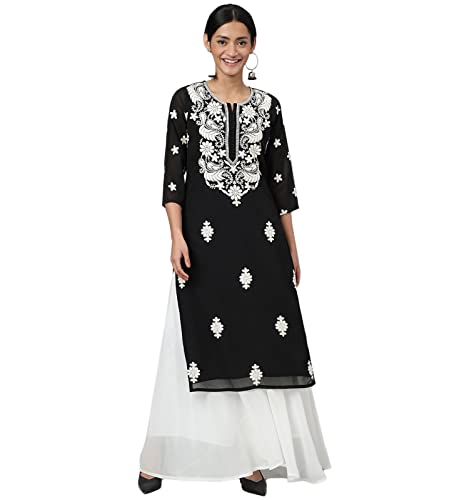 Image of RATAN Georgette Straight Lucknowi Chikankari Ethinic Wear Kurta for Women