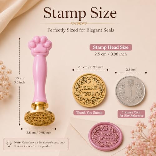 Image of Curated Cart 1 Wax Seal Stamp Kit Decorating Gift Cards Wedding Invitations Envelopes Letters Sealing (Thank You Stamp)
