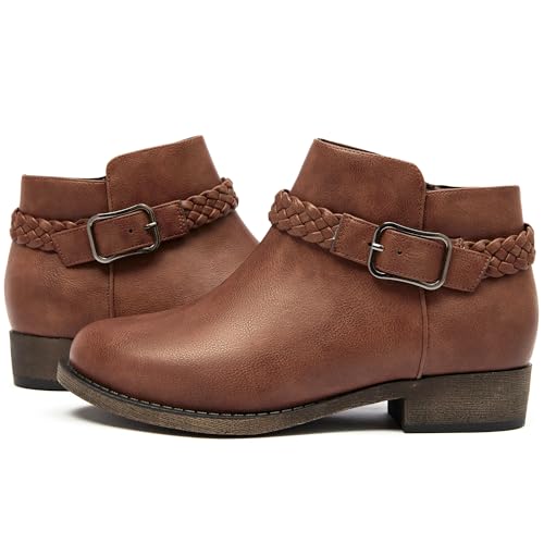 Veittes Women's Ankle Boots - Classic Side Zip, Comfortable Platform, Cover with Buckle Strap, Round Toe, Low Chunky Heel Comfort Slip On Fashion (Black/Dark Brown/Grey) Boots.2