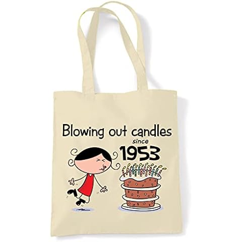 Blowing Out Candles Since 1953 70th Birthday Gift Bag - Tote Shoulder 70th Gift Bags with Long Handles for Carrying over the Shoulder - 100% Cotton - 70th Birthday Gifts for Her Special Day Cover