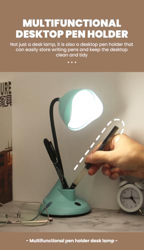 Image of FLYNGO Plastic Led Study Table Desk Lamp For Students With Pen Holder, Usb Rechargeable, Flexible Neck, Lamp For Study Table (Light Green)