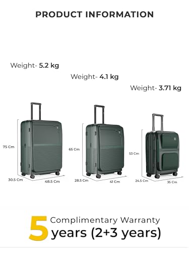 Image of EUME Aerotop Cabin, Checkin Medium & Large Trolley Bag Set of 3 | Space Saving Top Open Suitcase | Expandable Hard Polycarbonate Luggage | TSA Lock, Anti Theft Zipper, Silent Wheels | Pine Green