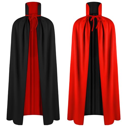 AOOWU Capa de gola alta, 150 cm capa vampiro adulto de dupla face preta e vermelho brilhante, capa de Halloween adulto de medieval bruxa elfo morte, capa disfarce Halloween mulher homem para carnaval