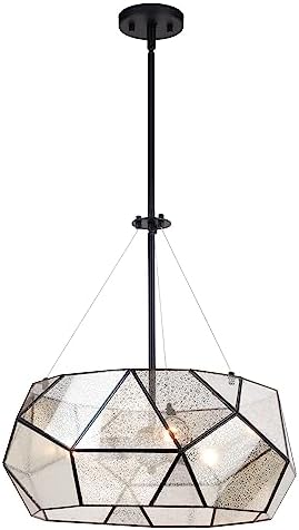 VAXCEL Euclid 3 Light Black Contemporary Geometric Pendant Fixture with Silver Mercury Glass