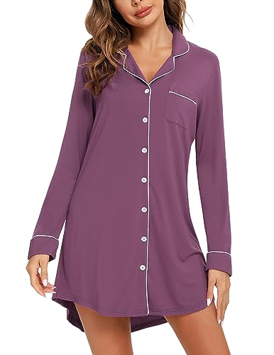 Image of Pjmlifecoco Nightgown for Women Button Down Sleepshirt Short /Long Sleeve Nightdress Soft Modal Sleepwear S-XXL