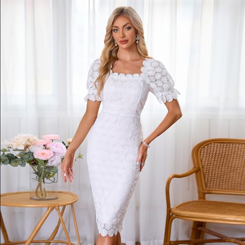 Cololura Elegant Sexy Floral Lace Short Sleeve Off Shoulder Evening Gown Party Formal Bodycon Midi Dress4