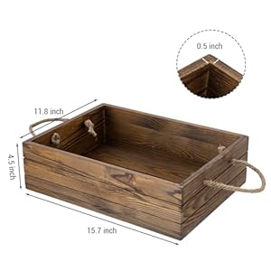 MyGift 15 Inch Large Rustic Brown Solid Wood Decorative Storage Box with Rope Carrying Handles Country Style Wooden Crate Farmhouse Pallet Design Open Top Bin