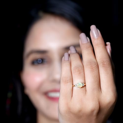 Certified Natural Opal 6 mm Round Engagement Ring, AAA Quality, Opal Diamond Solitaire Ring - Ready to Gift3