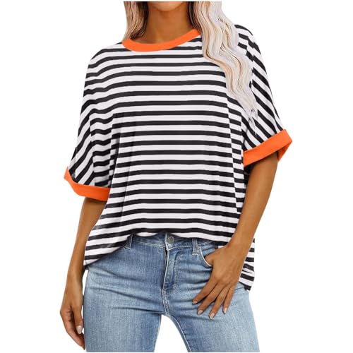 Camiseta Mujer Manga Corta Verano Estampado Raya Moda Suelto Casual Cuello Redondo Tops Algodón Fiesta T-Shirt Camisa Elegante Cómodo Original Basic tee Oversize Deportiva Talla Grande 2025