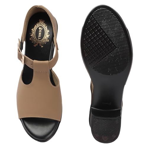 Image of Denill Fancy & Comfortable Brown Heel Sandal with Ankle Strap for women & Girls