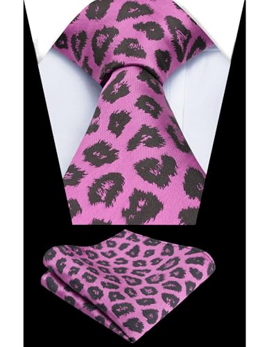 Image of Alizeal Men's Leopard Print Tie Set 3.15'' Necktie with Pocket Square Gift Box for Wedding and Fashion Occasions