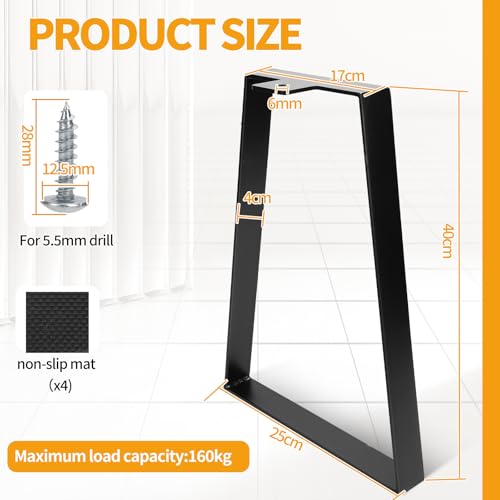 DBREAKS 40 cm Trapezoidal Table Legs, Black Trapezoid Table Leg, Metal Furniture Feet, Table Frame Table Runners with Screws - Image 2