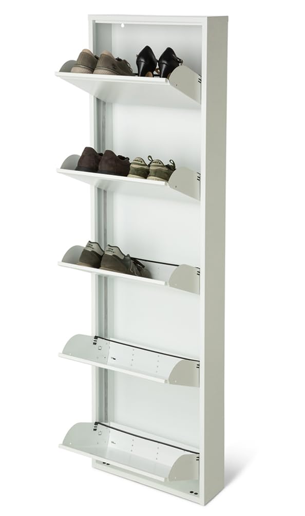 ZStyle Scarpiera Salvaspazio Stretta Slim in Acciaio con 5 Ante a Ribalta – Mobile Portascarpe Verticale per Ingresso, Camera, Corridoio, Garage, Hotel – Scarpiera con Antiribaltamento (Bianco)