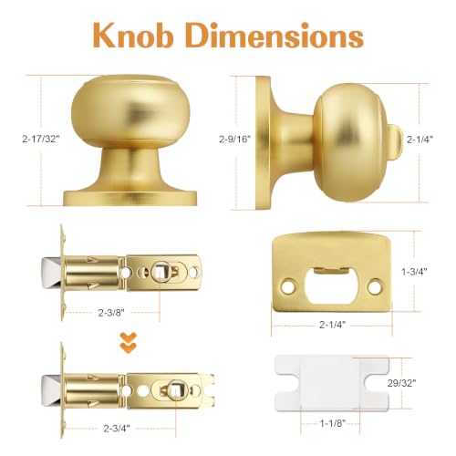 Probrico Brushed Brass Bed/Bath Knobs Keyless Privacy Interior Doors Locksets, Gold Door Knobs 4 Pack by Probrico - Used condition - Image 6